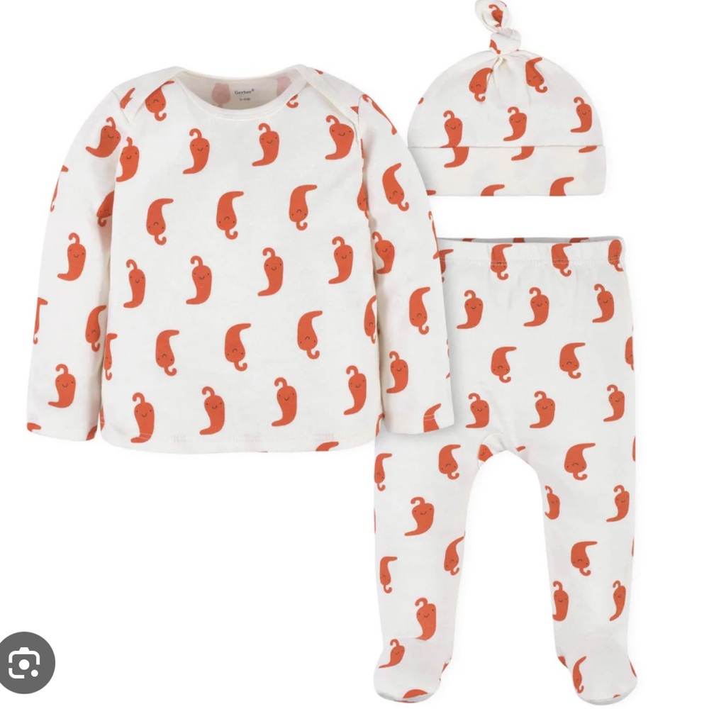 Gerber Baby 3-6 months Red and White Chili Print Matching Set